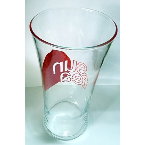 Sun Tea Drinking Glass / Cup 6 1/2" Clear Red Graphics Retro Ice Drinks See Pic - Picture 4 of 7